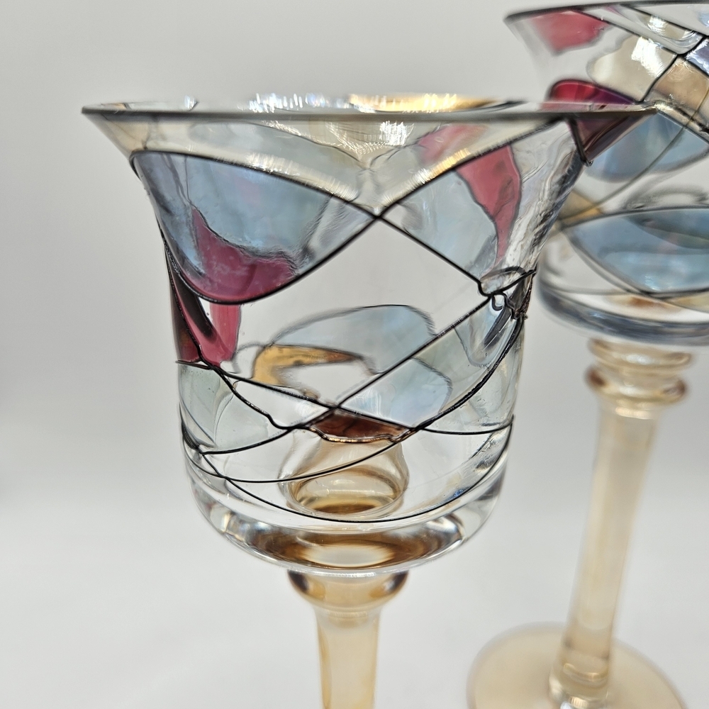 PartyLite Colorful Mosaic Calypso Votive Stemmed Candle Holders Set of 2 - Picture 3 of 6